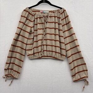 Free People Beach Pheasant Style Top Small Knit‎ Boho Cream Stripes Lightweight